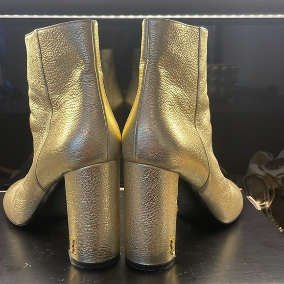 Ladies light gold Saint Laurent Paris ankle boots, YSL logo metal on heel - Picture 7 of 7